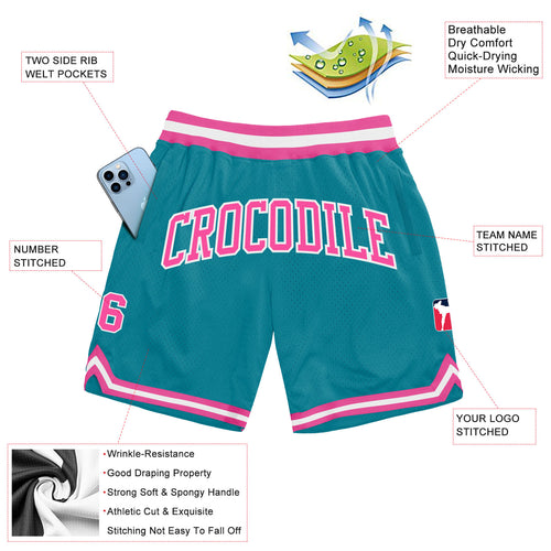 Custom Teal Pink-White Authentic Throwback Basketball Jersey