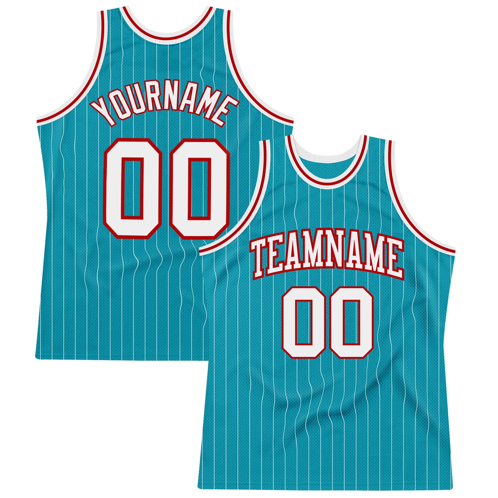 Custom Red White Pinstripe White-Light Blue Authentic Basketball