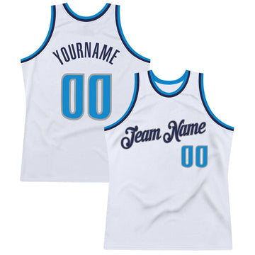 Custom White Blue-Navy Authentic Throwback Basketball Jersey