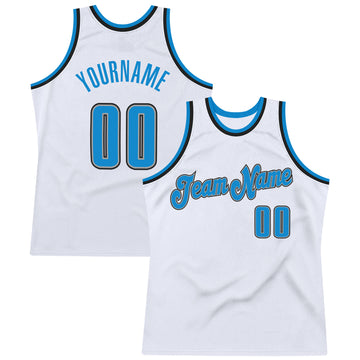 Custom White Blue-Black Authentic Throwback Basketball Jersey