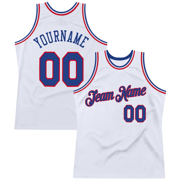 Custom White Royal-Red Authentic Throwback Basketball Jersey