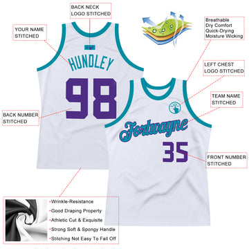 Custom White Purple-Teal Authentic Throwback Basketball Jersey