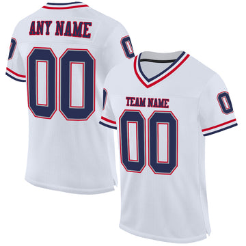 Custom White Navy-Red Mesh Authentic Throwback Football Jersey