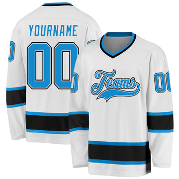 Custom White Blue-Black Hockey Jersey