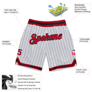 Custom White Black Pinstripe Red-Black Authentic Basketball Shorts