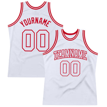 Custom White White-Red Authentic Throwback Basketball Jersey