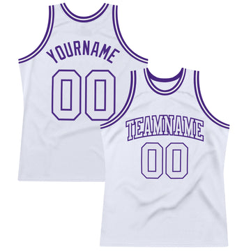 Custom White White-Purple Authentic Throwback Basketball Jersey