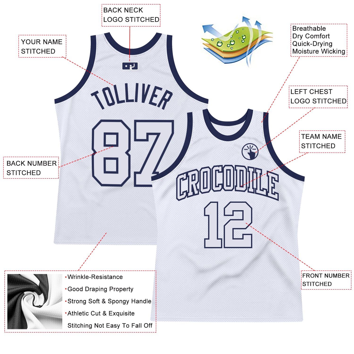 Custom Team White Basketball Authentic Red Throwback Jersey Navy