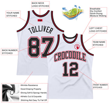 Custom White Black-Red Authentic Throwback Basketball Jersey