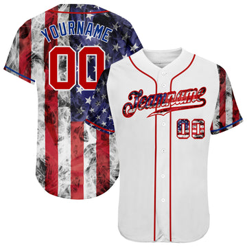 Custom White Red-Royal 3D American Flag Authentic Baseball Jersey