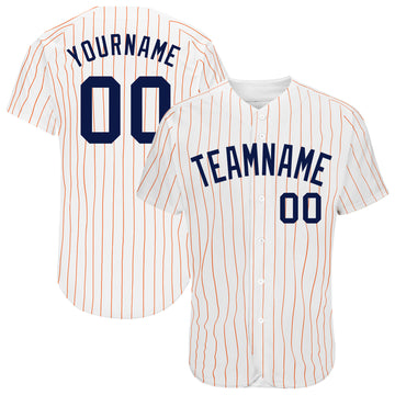 Custom White Orange Pinstripe Navy Authentic Baseball Jersey