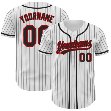 Custom White Black Pinstripe Black-Red Authentic Baseball Jersey