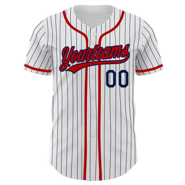 Custom White Navy Pinstripe Red Authentic Baseball Jersey