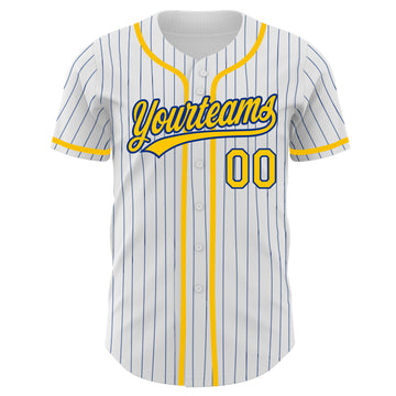 Custom White Royal Pinstripe Gold Authentic Baseball Jersey