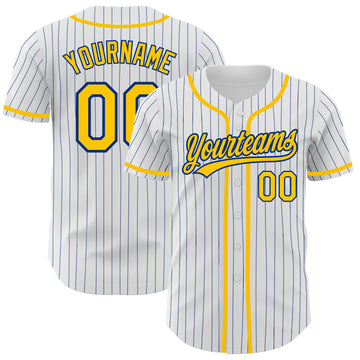 Custom White Royal Pinstripe Gold Authentic Baseball Jersey