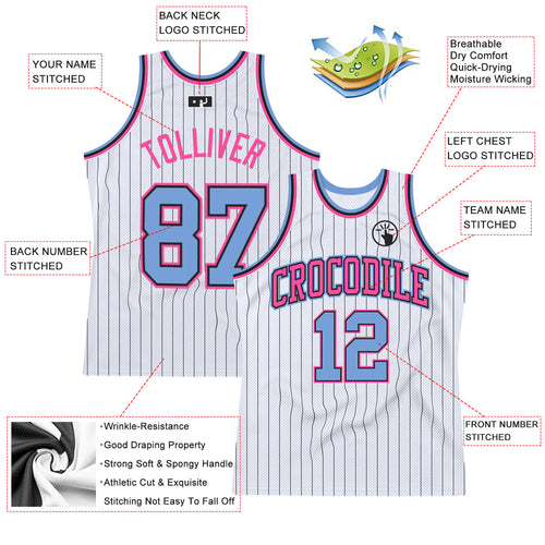 Custom Pinstripe Basketball Jersey Black White Pink-Light Blue