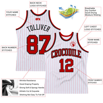 Custom White Red Pinstripe Red-Black Authentic Basketball Jersey