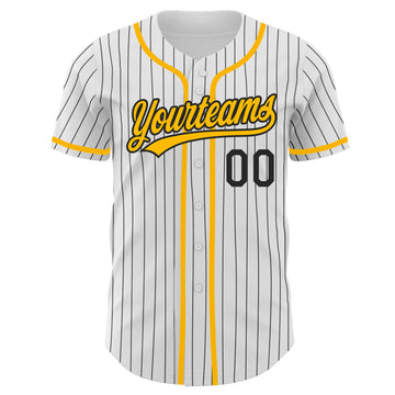 Custom White Black Pinstripe Gold Authentic Baseball Jersey