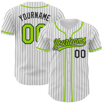 Custom White Black Pinstripe Neon Green Authentic Baseball Jersey