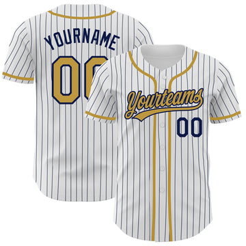 Custom White Navy Pinstripe Old Gold Authentic Baseball Jersey