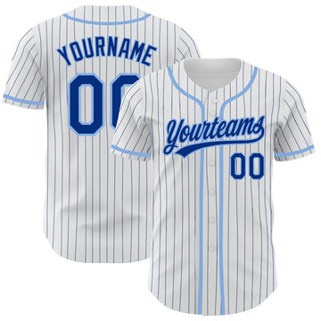 Custom White Royal Pinstripe Royal-Light Blue Authentic Baseball Jersey