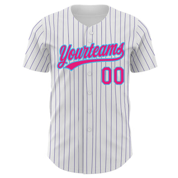 Custom White Purple Pinstripe Hot Pink-Sky Blue Authentic Baseball Jersey