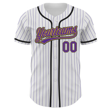 Custom White Purple Pinstripe Purple Old Gold-Black Authentic Baseball Jersey