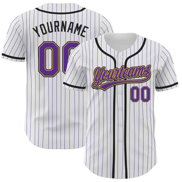 Custom White Purple Pinstripe Purple Old Gold-Black Authentic Baseball Jersey