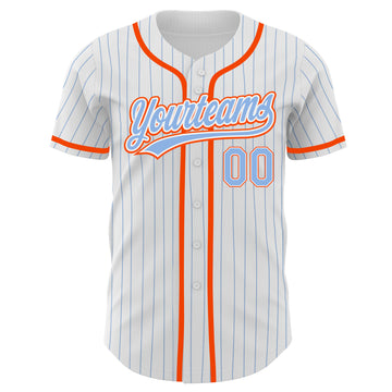 Custom White Light Blue Pinstripe Light Blue-Orange Authentic Baseball Jersey