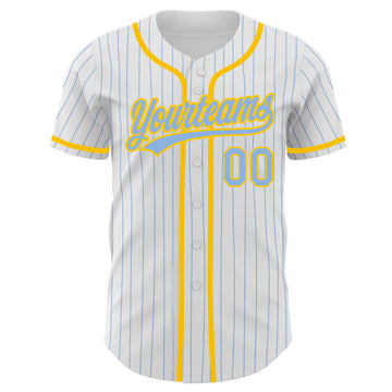 Custom White Light Blue Pinstripe Light Blue-Yellow Authentic Baseball Jersey