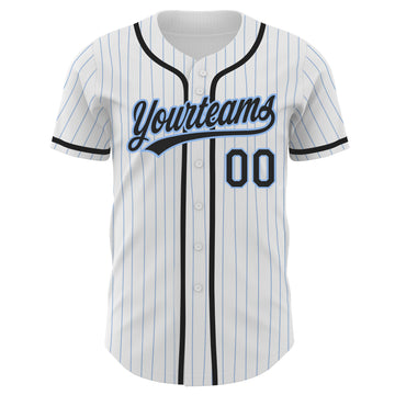 Custom White Light Blue Pinstripe Black Authentic Baseball Jersey