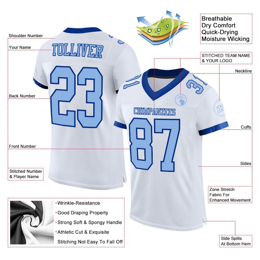 Cheap Custom Royal White-Light Blue Mesh Authentic Football Jersey