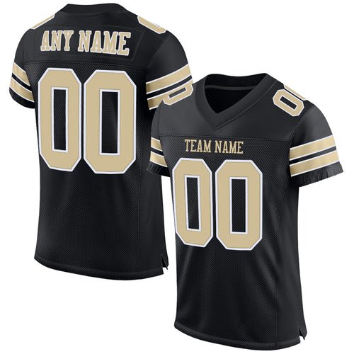 Custom Old Gold White-Black Mesh Authentic Football Jersey