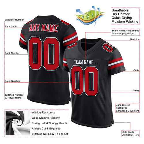 Custom White Red-Black Authentic Football Jersey Men's Size:2XL