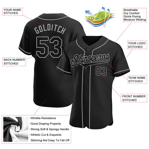 Custom Aqua Black-Gray Authentic Baseball Jersey Men's Size:L