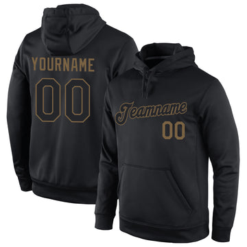 Custom Stitched Black Black-Old Gold Sports Pullover Sweatshirt Hoodie