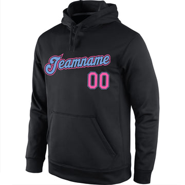 Custom Stitched Black Pink-Light Blue Sports Pullover Sweatshirt Hoodie