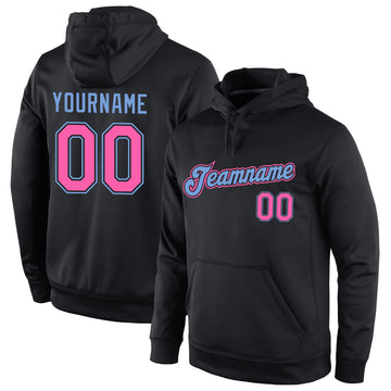 Custom Stitched Black Pink-Light Blue Sports Pullover Sweatshirt Hoodie