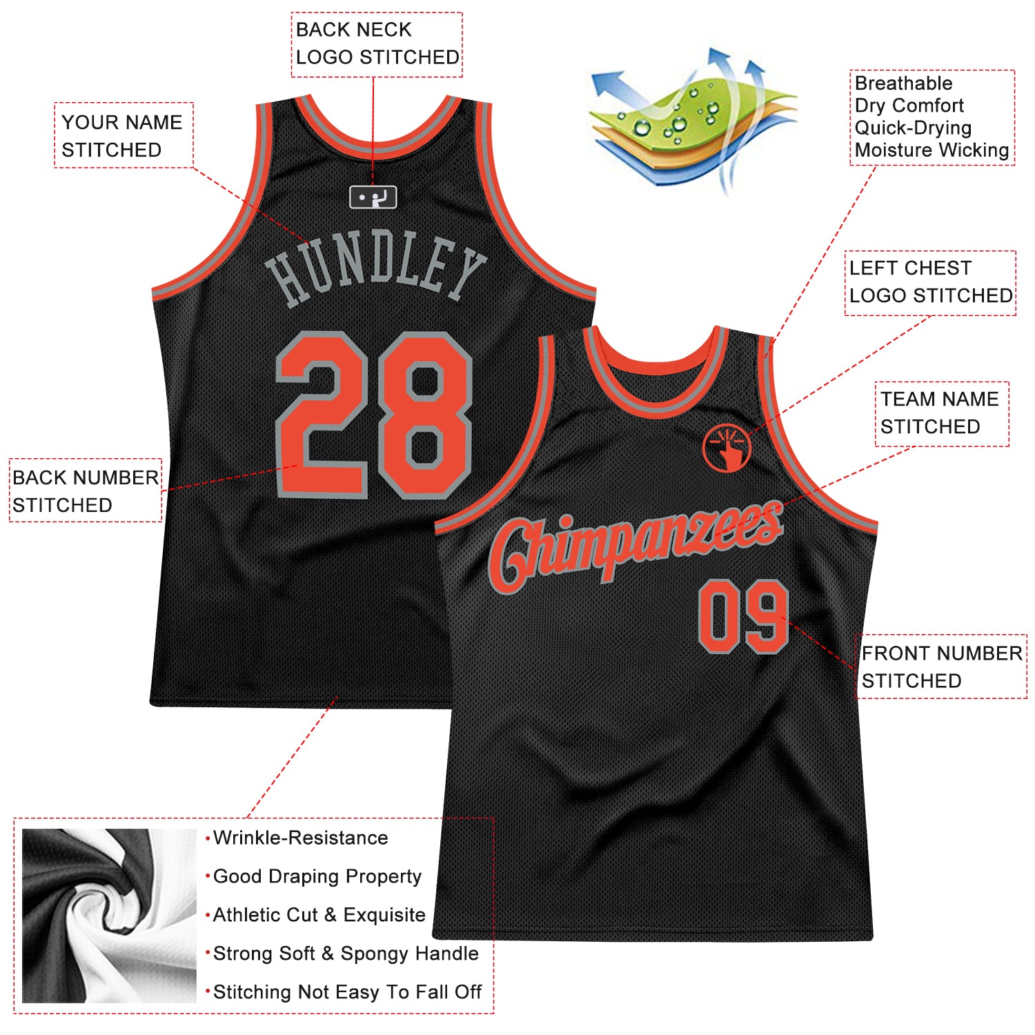 Custom Gray Black-Orange Authentic Throwback Basketball Jersey