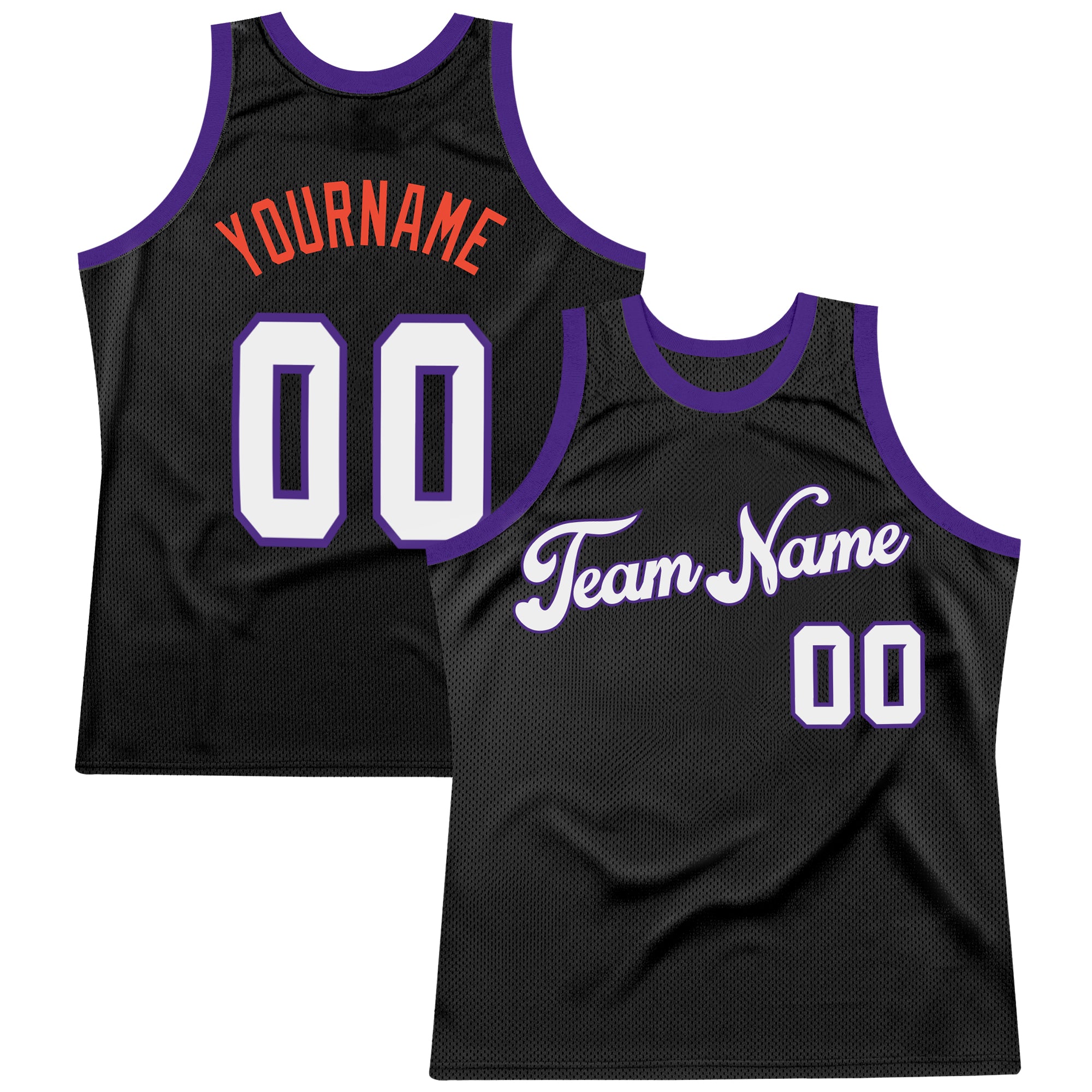 Custom Team Purple Basketball Authentic Black Throwback Jersey White