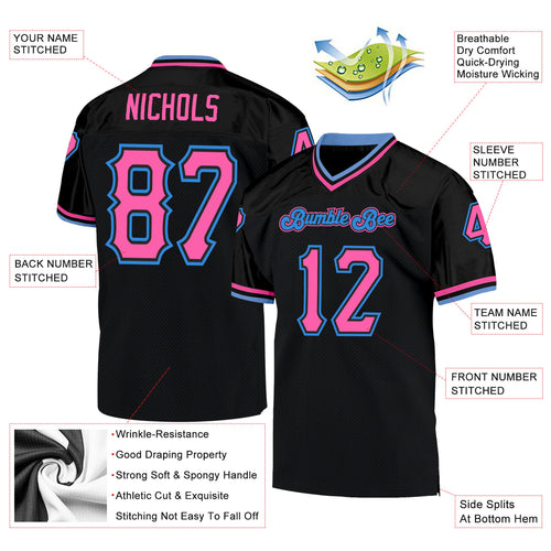 Custom Black Light Blue-Pink Mesh Authentic Football Jersey Discount