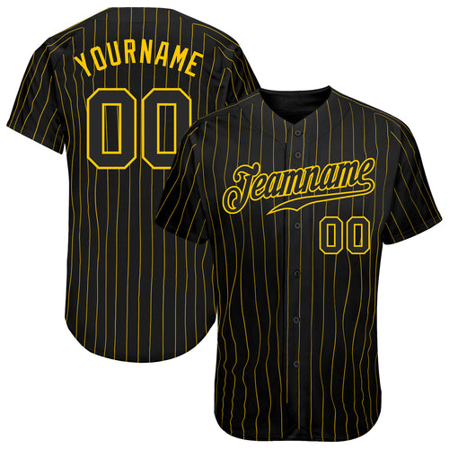 Custom Gold Black Pinstripe Black-Orange Authentic Baseball Jersey