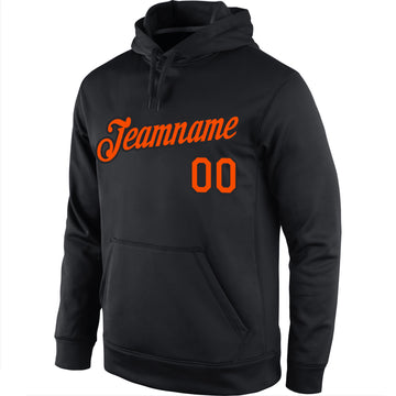 Custom Stitched Black Orange Sports Pullover Sweatshirt Hoodie