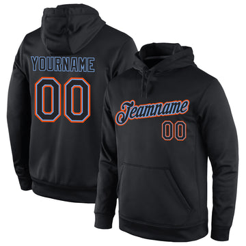 Custom Stitched Black Black-Orange Sports Pullover Sweatshirt Hoodie