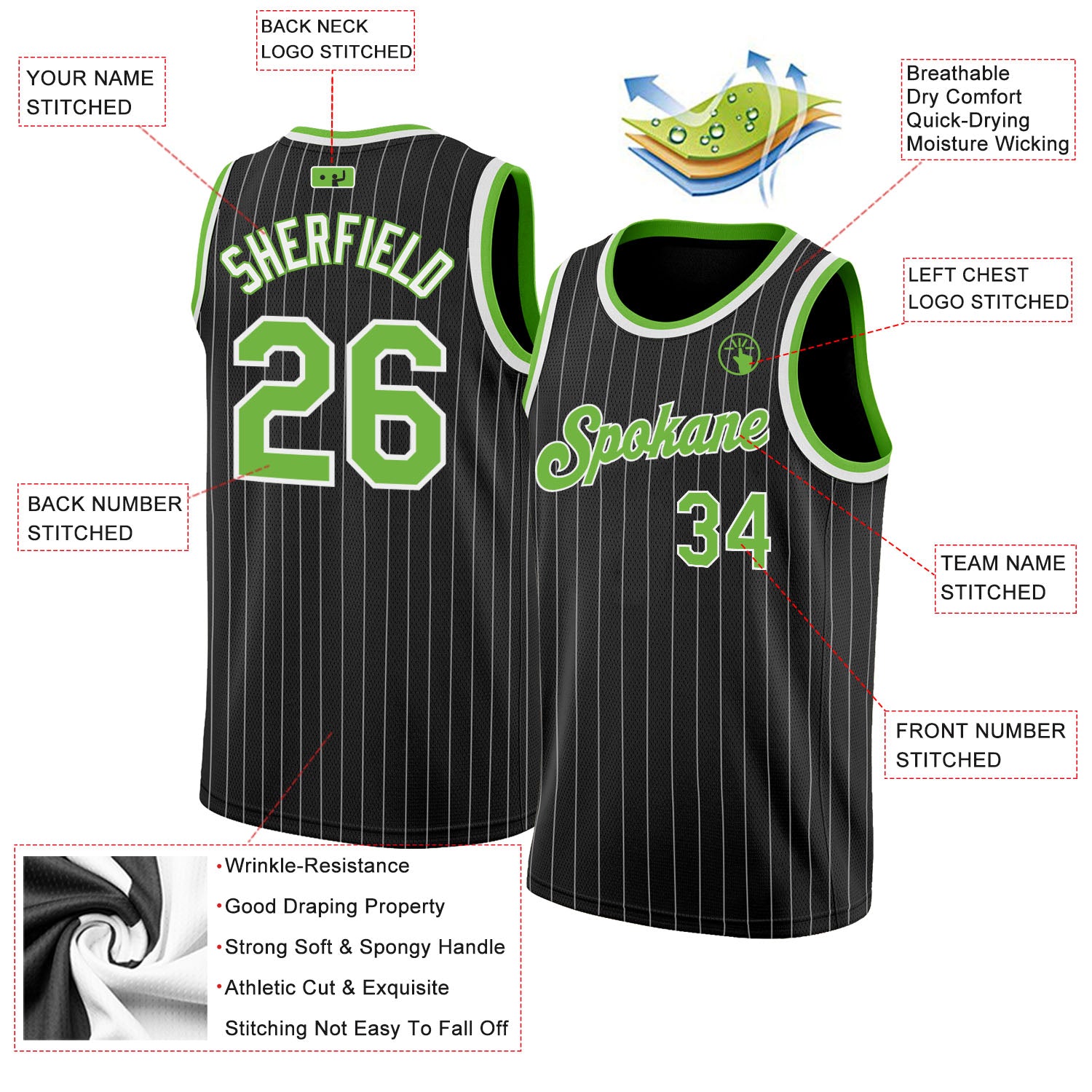Wholesale basketball jersey green and black color For Comfortable