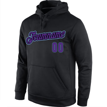 Custom Stitched Black Purple-Light Blue Sports Pullover Sweatshirt Hoodie