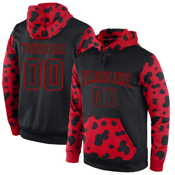 Custom Stitched Black Black-Red Sports Pullover Sweatshirt Hoodie