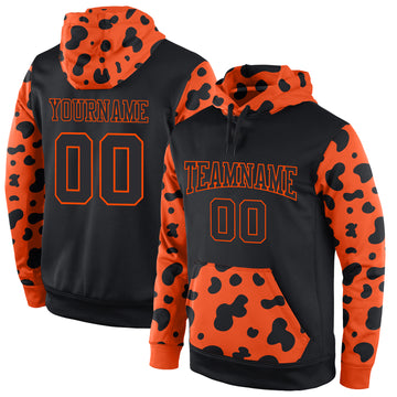 Custom Stitched Black Black-Orange Sports Pullover Sweatshirt Hoodie