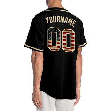 Custom Black Vintage USA Flag-Cream Authentic Baseball Jersey