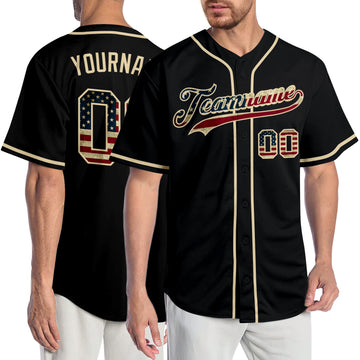 Custom Black Vintage USA Flag-Cream Authentic Baseball Jersey